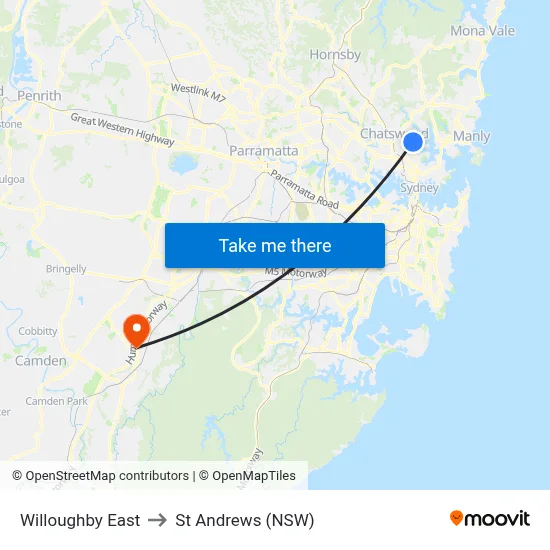Willoughby East to St Andrews (NSW) map
