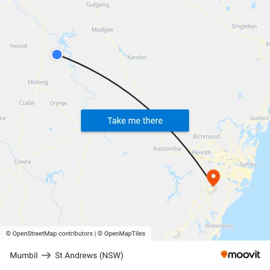 Mumbil to St Andrews (NSW) map