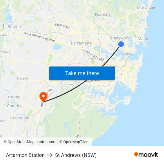 Artarmon Station to St Andrews (NSW) map