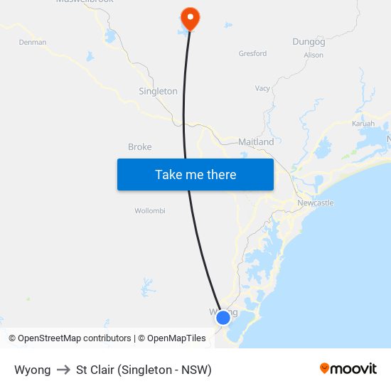Wyong to St Clair (Singleton - NSW) map