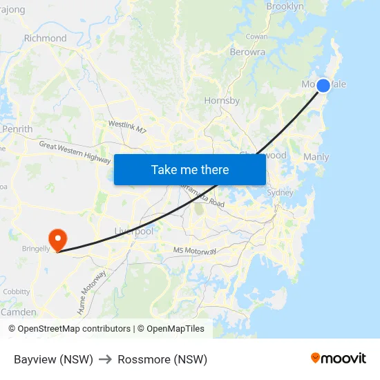 Bayview (NSW) to Rossmore (NSW) map