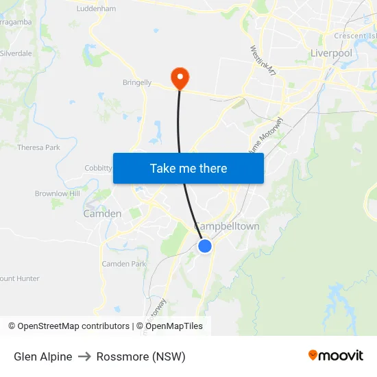 Glen Alpine to Rossmore (NSW) map