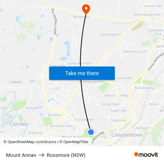 Mount Annan to Rossmore (NSW) map