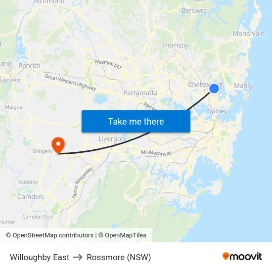 Willoughby East to Rossmore (NSW) map