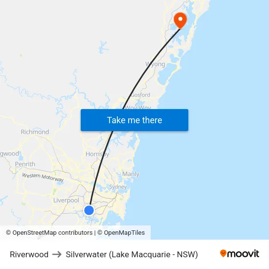 Riverwood to Silverwater (Lake Macquarie - NSW) map