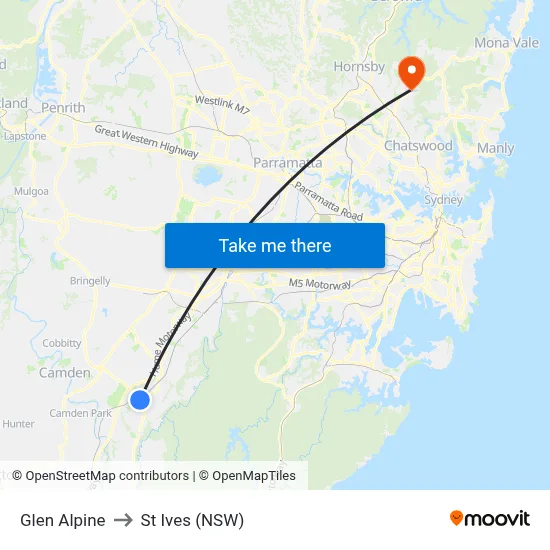 Glen Alpine to St Ives (NSW) map