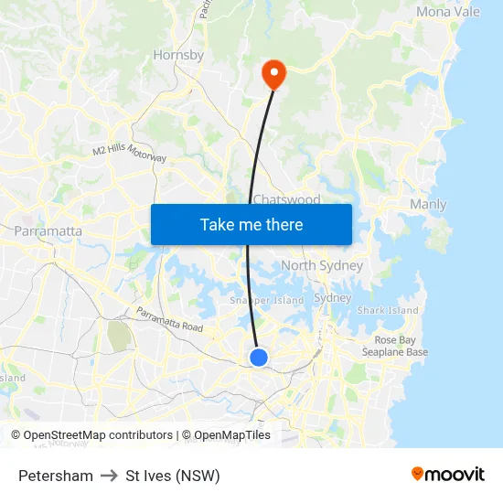 Petersham to St Ives (NSW) map