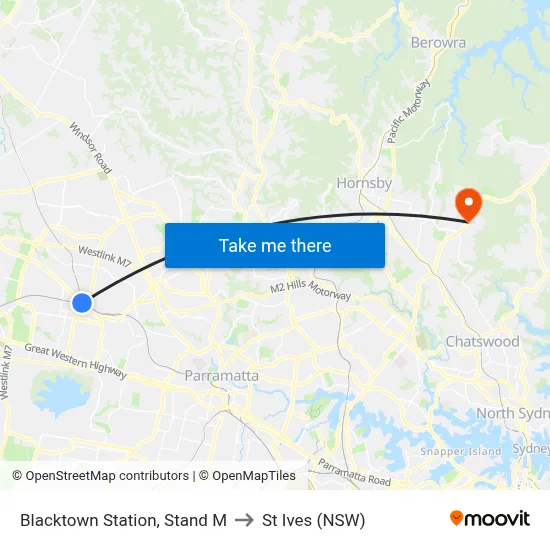 Blacktown Station, Stand M to St Ives (NSW) map