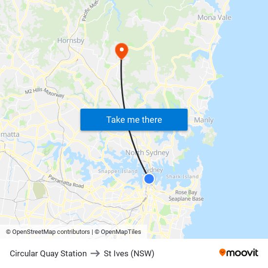 Circular Quay Station to St Ives (NSW) map