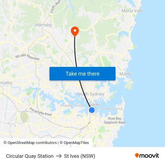 Circular Quay Station to St Ives (NSW) map