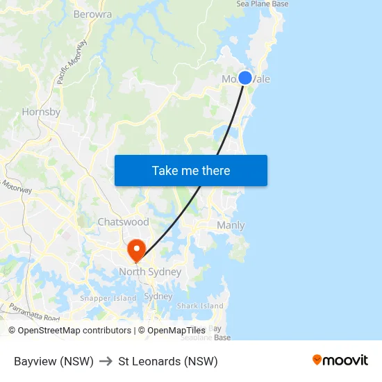 Bayview (NSW) to St Leonards (NSW) map
