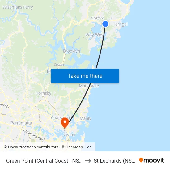 Green Point (Central Coast - NSW) to St Leonards (NSW) map