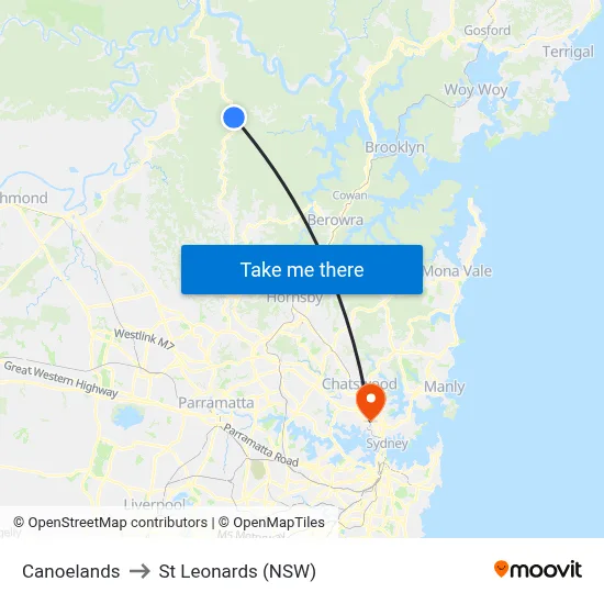 Canoelands to St Leonards (NSW) map
