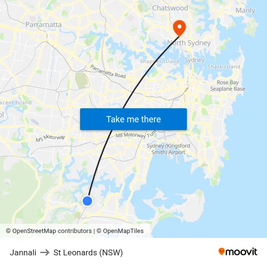 Jannali to St Leonards (NSW) map