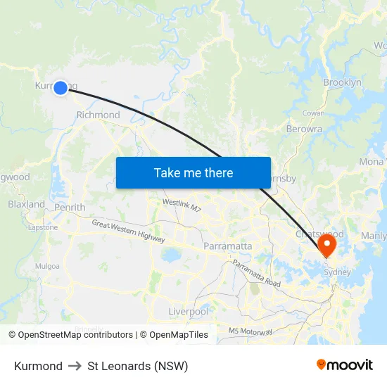 Kurmond to St Leonards (NSW) map