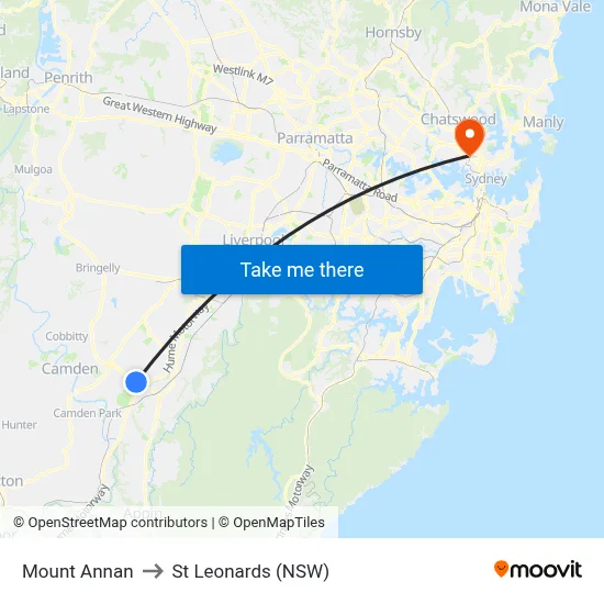 Mount Annan to St Leonards (NSW) map