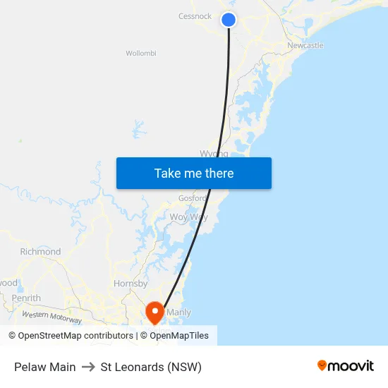 Pelaw Main to St Leonards (NSW) map