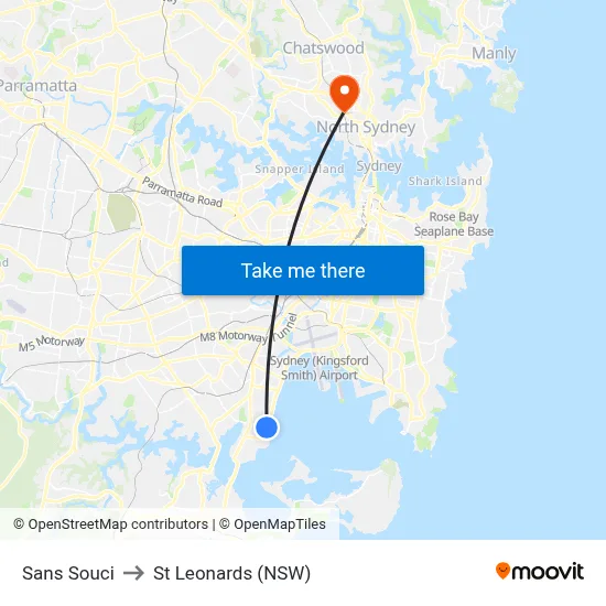 Sans Souci to St Leonards (NSW) map