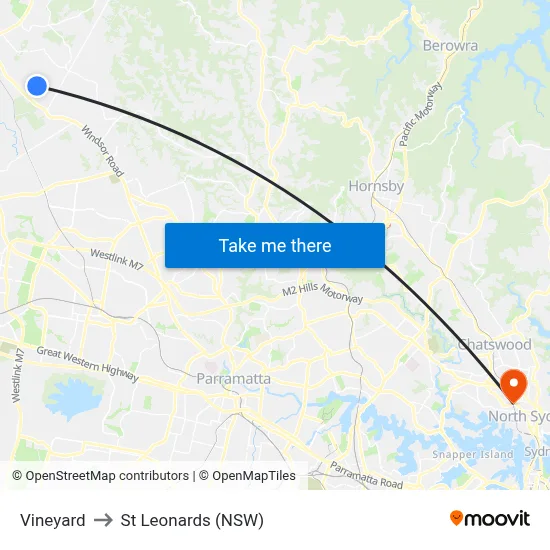 Vineyard to St Leonards (NSW) map