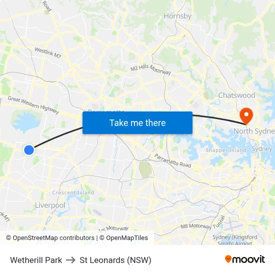 Wetherill Park to St Leonards (NSW) map