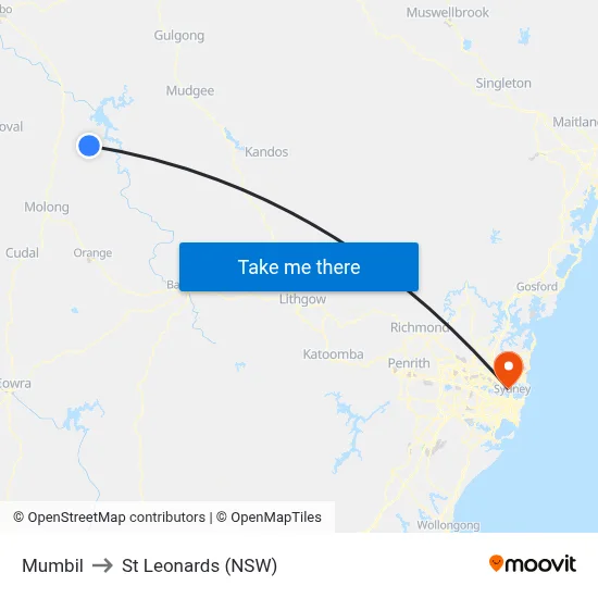 Mumbil to St Leonards (NSW) map