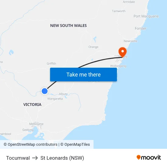 Tocumwal to St Leonards (NSW) map
