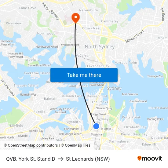 QVB, York St, Stand D to St Leonards (NSW) map