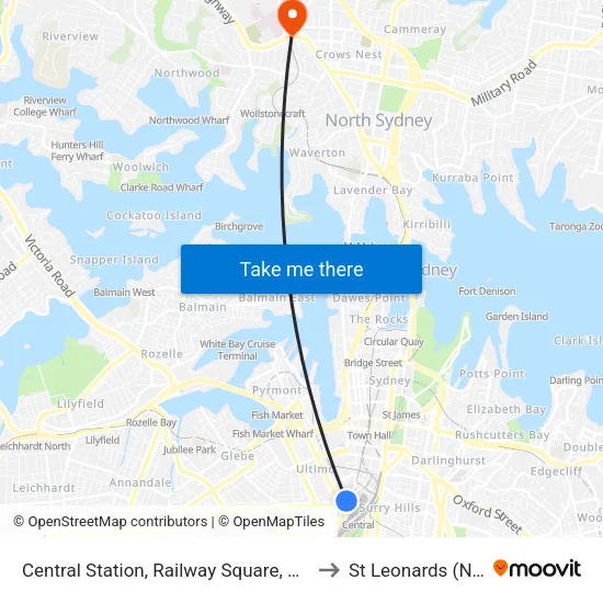 Central Station, Railway Square, Stand M to St Leonards (NSW) map