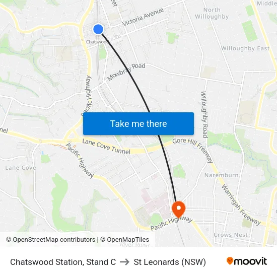 Chatswood Station, Stand C to St Leonards (NSW) map