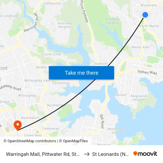 Warringah Mall, Pittwater Rd, Stand B to St Leonards (NSW) map