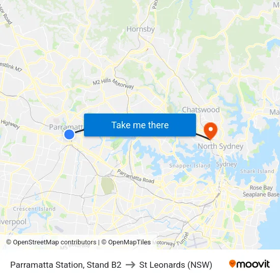 Parramatta Station, Stand B2 to St Leonards (NSW) map