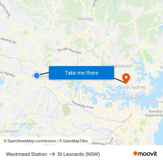 Westmead Station to St Leonards (NSW) map