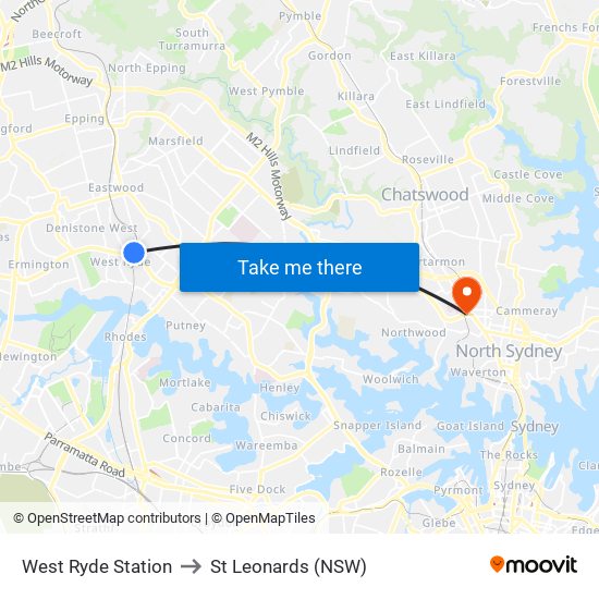 West Ryde Station to St Leonards (NSW) map