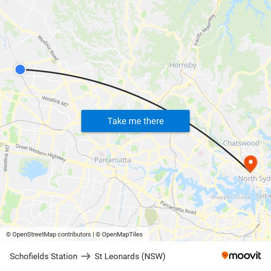 Schofields Station to St Leonards (NSW) map