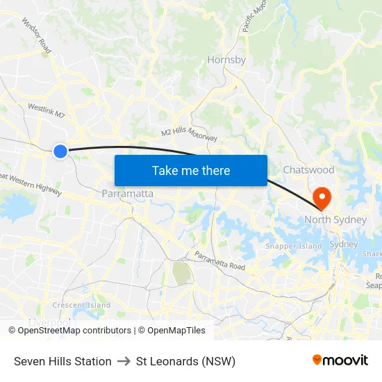 Seven Hills Station to St Leonards (NSW) map