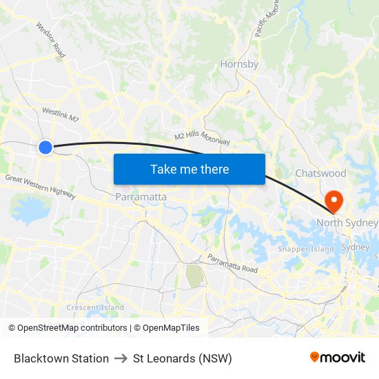 Blacktown Station to St Leonards (NSW) map