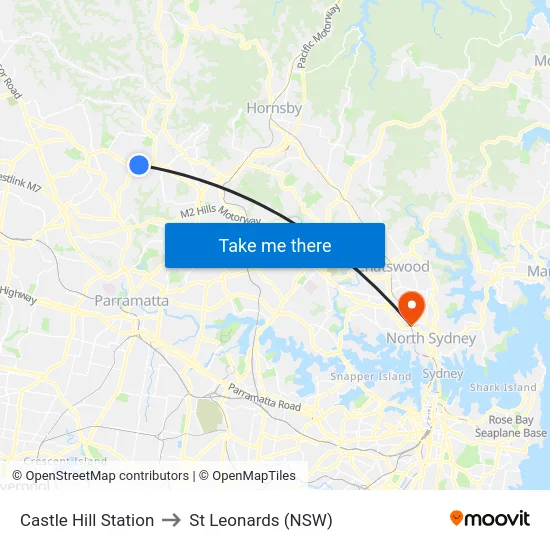 Castle Hill Station to St Leonards (NSW) map