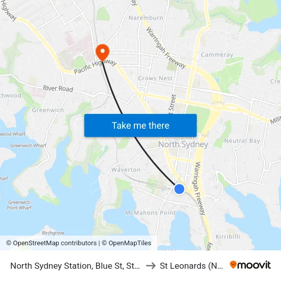 North Sydney Station, Blue St, Stand D to St Leonards (NSW) map