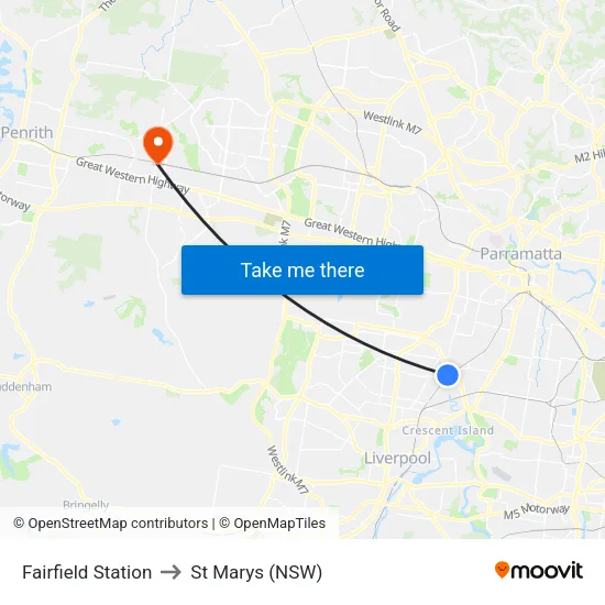 Fairfield Station to St Marys (NSW) map