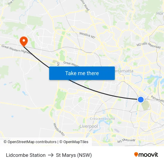Lidcombe Station to St Marys (NSW) map