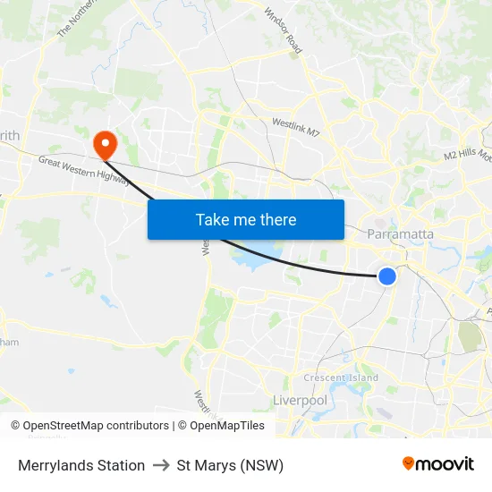 Merrylands Station to St Marys (NSW) map