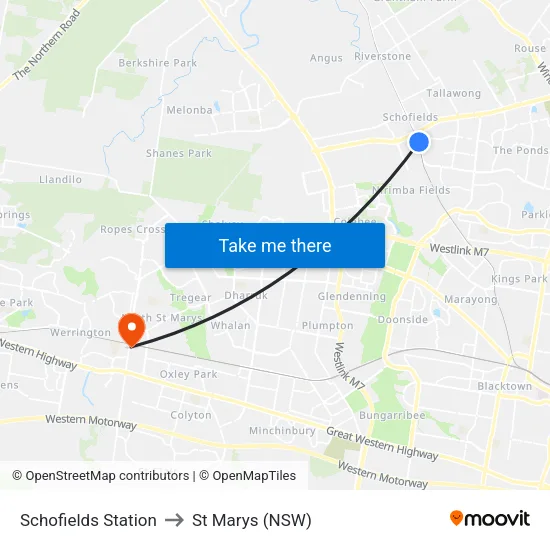 Schofields Station to St Marys (NSW) map