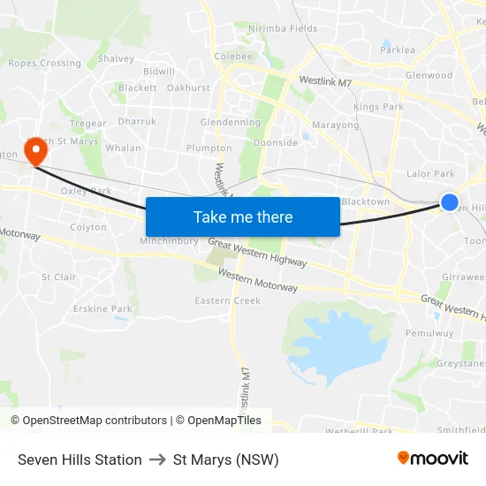 Seven Hills Station to St Marys (NSW) map