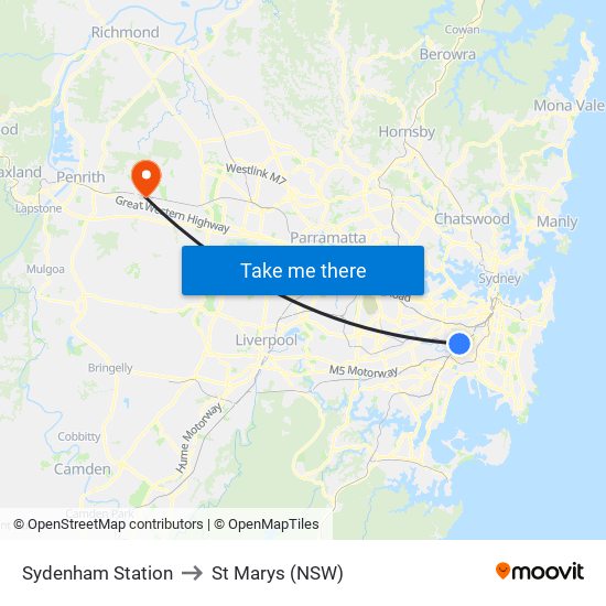 Sydenham Station to St Marys (NSW) map