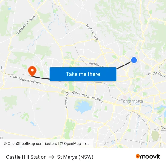 Castle Hill Station to St Marys (NSW) map
