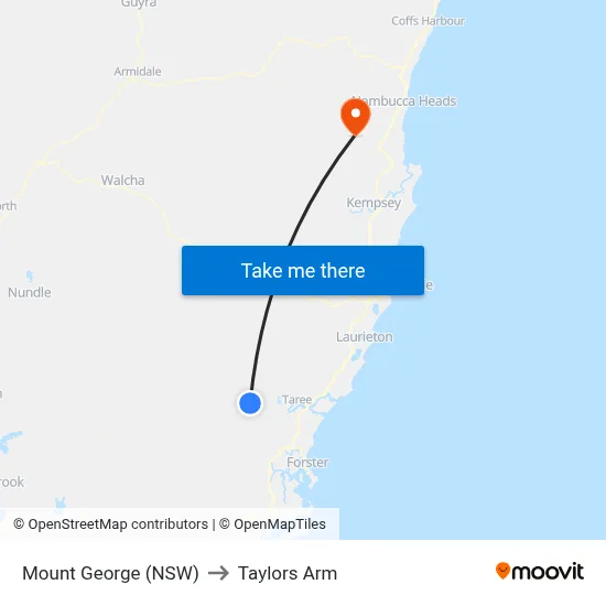 Mount George (NSW) to Taylors Arm map