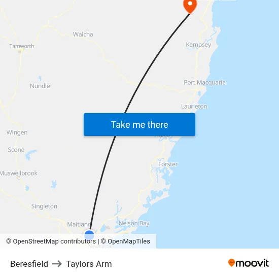 Beresfield to Taylors Arm map