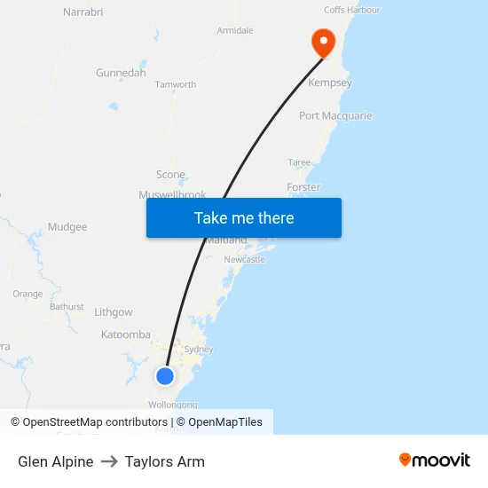 Glen Alpine to Taylors Arm map