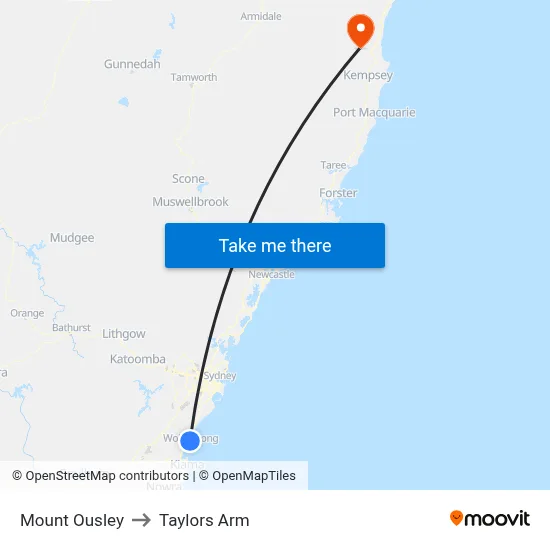 Mount Ousley to Taylors Arm map