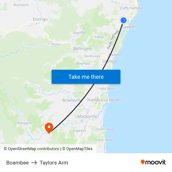 Boambee to Taylors Arm map
